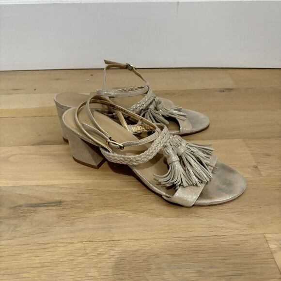 Stuart Weitzman Tasselean Frosting Cipria Suede Sandals Size 7 H1443/ - Picture 1 of 4